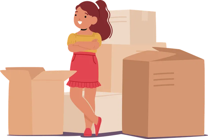 Girl standing with boxes  Illustration