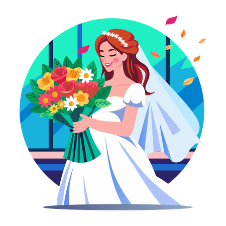 Girl standing with bride bouquet  Illustration