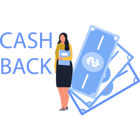 Girl Standing With Cash Back  Illustration