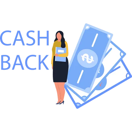 Girl Standing With Cash Back  Illustration