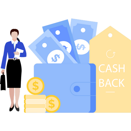 Girl Standing With Cash Back Tag  Illustration