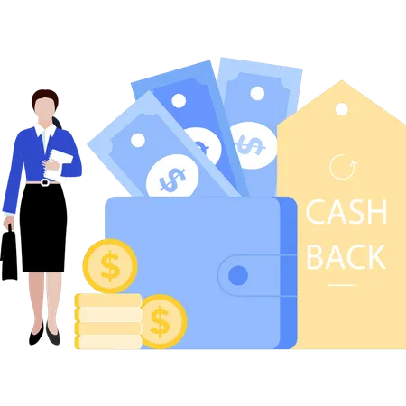 Girl Standing With Cash Back Tag  Illustration