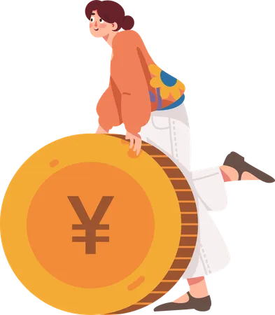 Girl standing with coin  Illustration