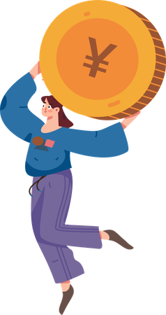 Girl standing with coin  Illustration