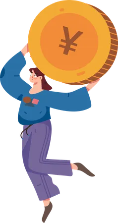 Girl standing with coin  Illustration