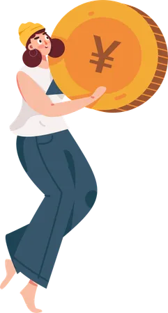 Girl standing with coin  Illustration