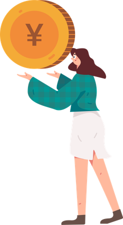 Girl standing with coin  Illustration