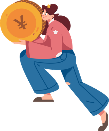 Girl standing with coin  Illustration