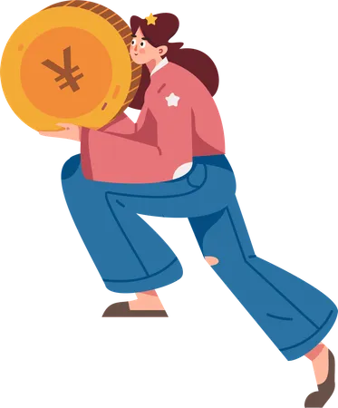 Girl standing with coin  Illustration