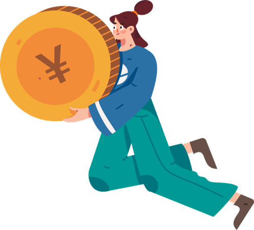 Girl standing with coin  Illustration