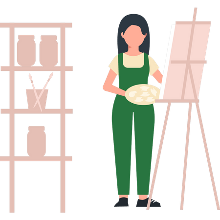 Girl standing with color palette  Illustration