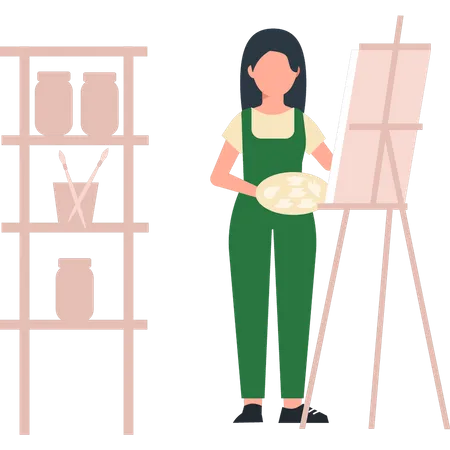 Girl standing with color palette  Illustration