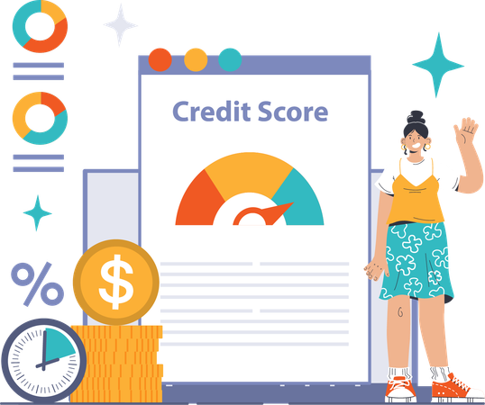 Girl standing with credit score  Illustration