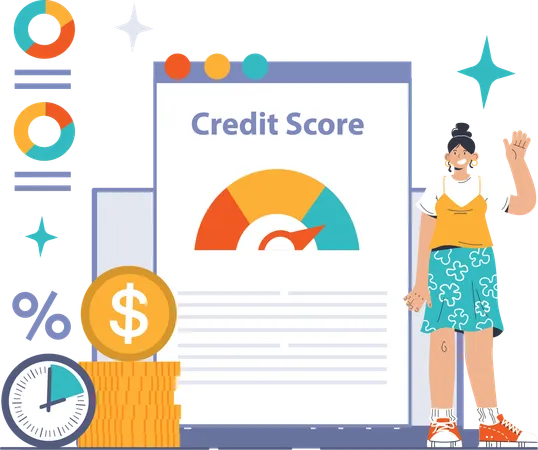 Girl standing with credit score  Illustration