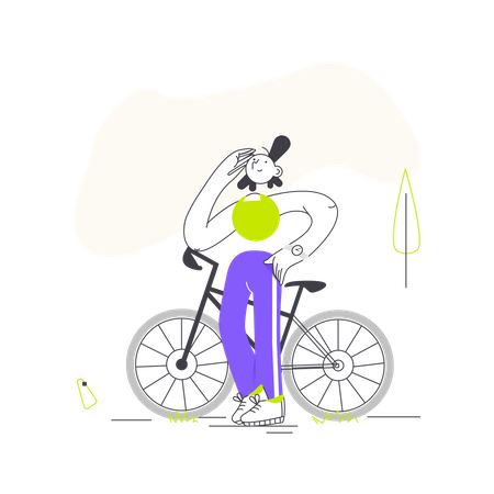 Girl standing with cycle Illustration