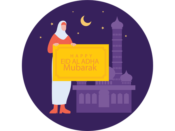 Girl standing with Eid Card  Illustration