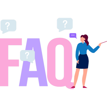 Girl standing with FAQ sign  Illustration