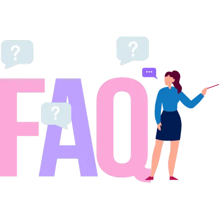 Girl Standing With FAQ Sign Illustration