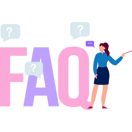 Girl standing with FAQ sign  Illustration