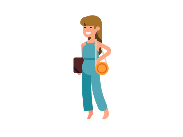 Girl standing with file in her hand Illustration