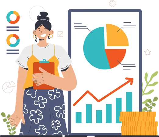 Girl standing with financial report  Illustration