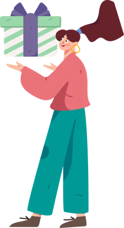 Girl standing with gift  Illustration