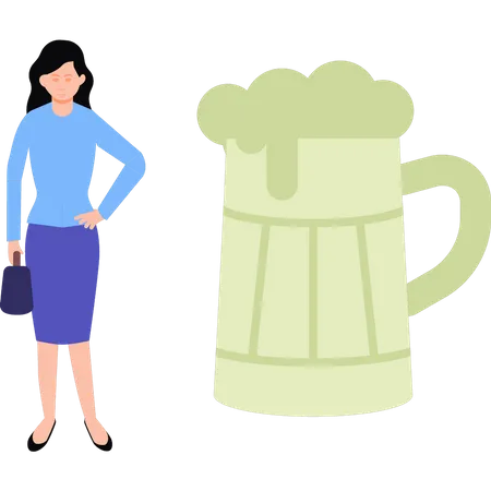 Girl standing with glass of champagne  Illustration