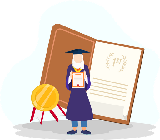 Girl standing with graduation certificate  Illustration