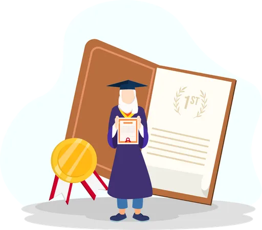 Girl standing with graduation certificate  Illustration