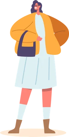Girl standing with hand bag  Illustration