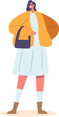 Girl standing with hand bag  Illustration