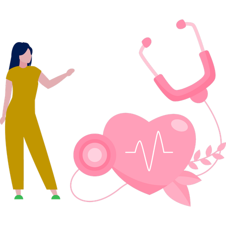 Girl standing with healthy heart  Illustration