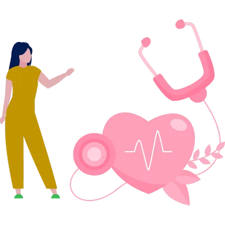 Girl standing with healthy heart  Illustration