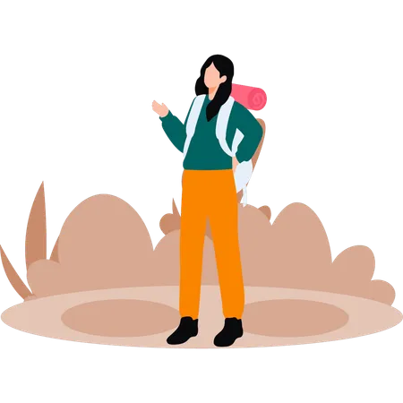 Girl standing with her camping bag  Illustration
