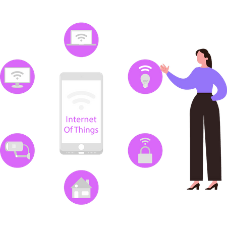 Girl standing with internet of things  Illustration
