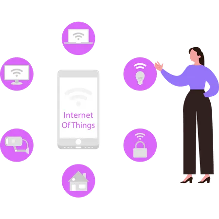 Girl Standing With Internet Of Things Illustration