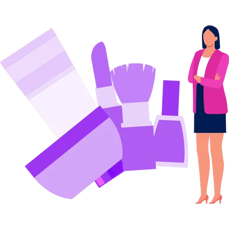 Girl Standing With Makeup Products Illustration