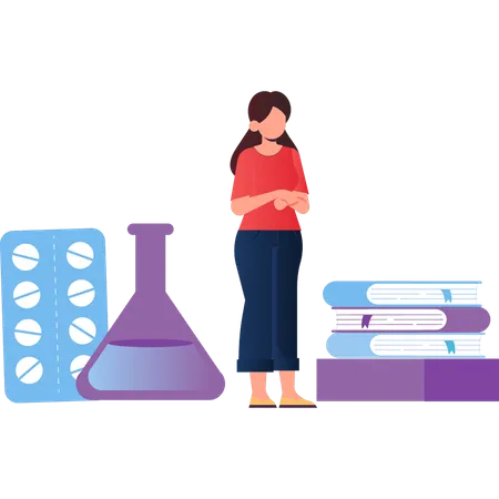 Girl standing with medical books  Illustration