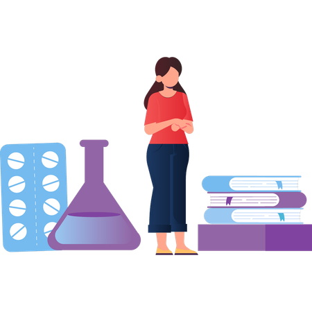 Girl standing with medical books  Illustration