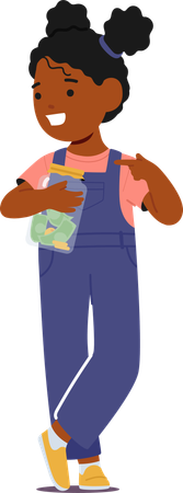 Girl standing with money jar  Illustration