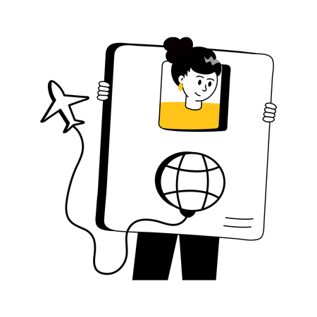 Girl standing with Passport for international trip  Illustration