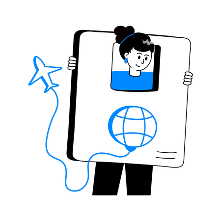 Girl standing with Passport for international trip  Illustration