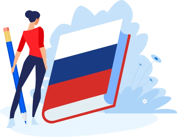 Girl standing with pencil and Russia book  Illustration