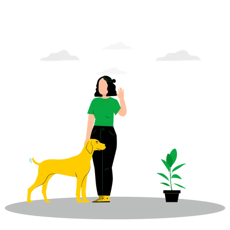 Girl standing with pet Illustration