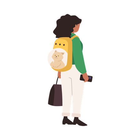 Girl standing with pet carrier  Illustration