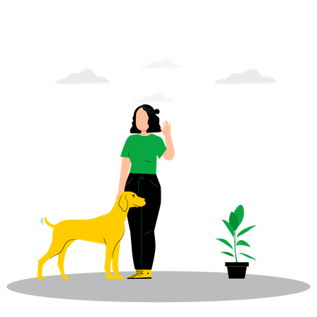 Girl standing with pet  Illustration