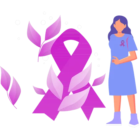 Girl standing with pink ribbon  Illustration