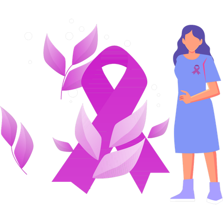 Girl standing with pink ribbon  Illustration