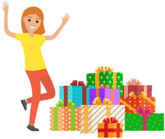 Girl standing with presents Illustration