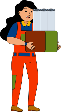 Girl standing with printing material  Illustration